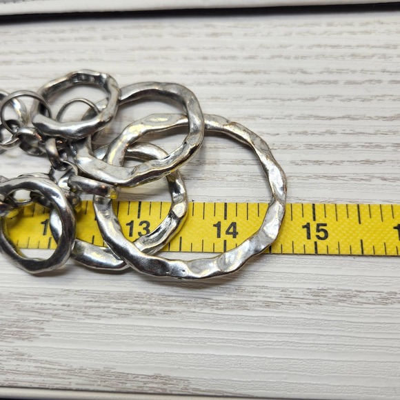 Silver Tone Chain Hammered Concentric Circles Necklace Fashion Jewelry Statement - Picture 5 of 5